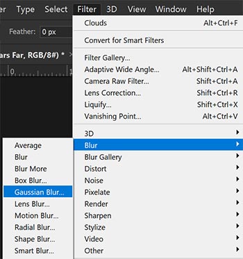 A screenshot of where you can find the Gaussian Blur dialog