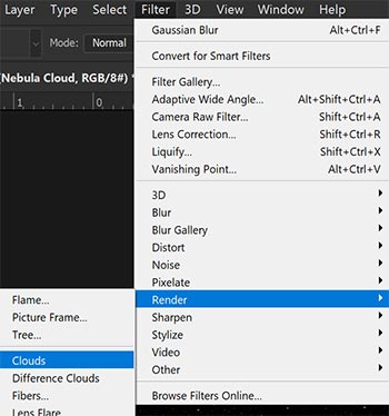 A screenshot of where to find the clouds render