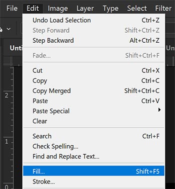 A screenshot showing where to find the fill menu