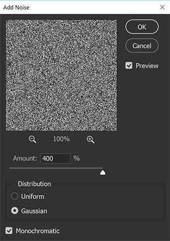 A screenshot of the gaussian noise dialog
