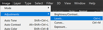A screenshot of where you can find the Levels dialog