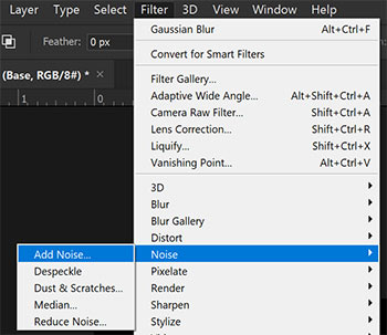 A screenshot of where you can find the gaussian noise menu